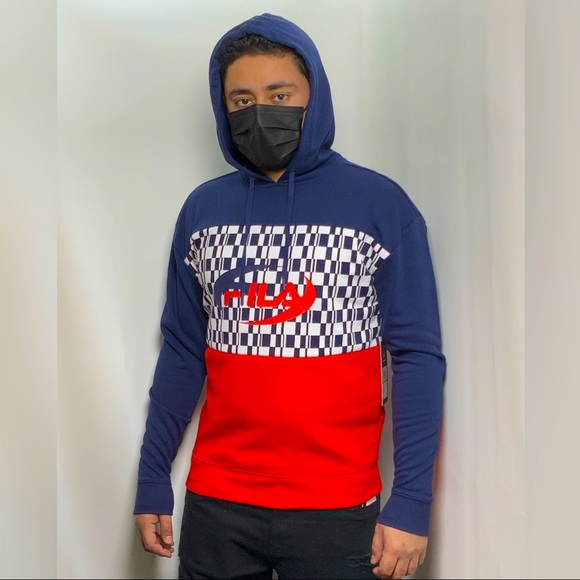 Men's Fila Navy Red White Fleece Pullover Hoodie